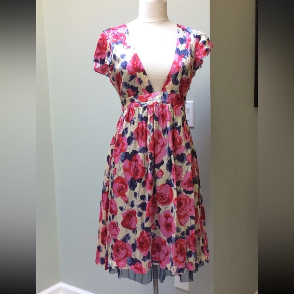 FREE PEOPLE Rose Blossom 100% SILK DRESS SIZE 2
